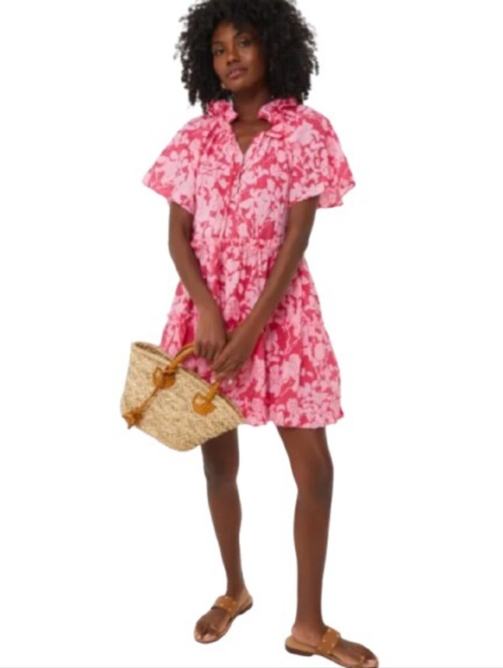 Tuckernuck Hyacinth House Thea Pink Floral Flutter Sleeve Dress Size Small NWT
